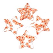 Transparent Clear Cellulose Acetate(Resin) Pendants, Printed, Star with Flower, Flower Pattern, 37x39x2.5mm, Hole: 1.4mm(KY-T040-64D)