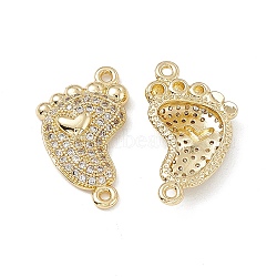 Brass Micro Pave Clear Cubic Zirconia Connector Charms, Footprint Links with Heart, Real 18K Gold Plated, 22.5x13x4mm, Hole: 1.2mm(KK-E068-VB033)