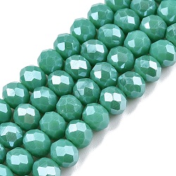 Electroplate Glass Beads Strands, Pearl Luster Plated, Faceted, Rondelle, Light Sea Green, 6x5mm, Hole: 1mm, about 84~85pcs/strand, 41.5~42cm(EGLA-A044-P6mm-A31)