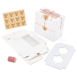 Cake Packaing Sets, Including Kraft Paper Cake Box & Thank You Sealing Stickers & Cotton Cord, Rectangle, White, Box: 15.9x9x7.6cm(CON-NB0002-05)