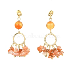 Golden Brass Ring Chandelier Earrings, Natural Celestite Chips Drop Earrings, 46~48mm(EJEW-TA00289-03)