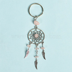 Natural Rose Quartz with Aolly Keychain, Woven Web/Net, 11cm(PW-WG49538-04)