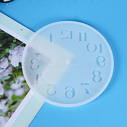 Flat Round with Arabic Numerals Clock Wall Decoration Silicone Molds, for UV Resin, Epoxy Resin Craft Making, Ghost White, 155x8mm(X-SIMO-PW0001-425A-01)