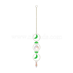 Shell Moon Hanging Ornaments, Glass Cone Tassel Suncatchers for Home Garden Outdoor Decorations, Lime Green, 353mm(HJEW-P016-01G-D)