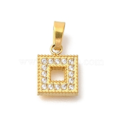 Ion Plating(IP) 304 Stainless Steel Micro Pave Cubic Zirconia Pendants, Square, 10x8x1.5mm, Hole: 4x2.5mm(STAS-H228-04G-03)