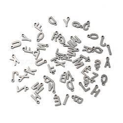 304 Stainless Steel Charms, Laser Cut, Random Letter A~Z Charm, Stainless Steel Color, 8~8.5x2~6.5x1mm, Hole: 1.2mm(STAS-C074-02G)