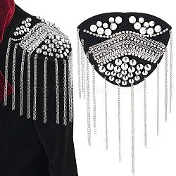 Fashionable Iron Tassel Epaulettes, Sew On Rivet Shoulder Badge, with Crystal Rhinestone, Platinum, 196x115x7.7mm(AJEW-WH0289-27A)