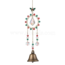 Christmas Wrapped Glass Bead Ring Pendant Decorations, Iron Bell Tassel Hanging Ornaments, Antique Bronze, 290mm, Hole: 8mm(HJEW-MZ00083)