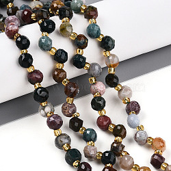 Natural Ocean Jasper Beads Strands, with Seed Beads, Faceted, Teardrop, 6~7x5~6.5mm, Hole: 0.9mm, about 49~57pcs/strand, 13.58~14.96''(34.5~38cm), Seed Beads: 3x2mm(G-T141-49)