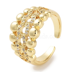 Rack Plating Brass Pave Clear Cubic Zirconia OPen Cuff Rings, Cadmium Free & Lead Free, Long-Lasting Plated, Flat Round, Real 18K Gold Plated, Adjustable(RJEW-M172-13G)