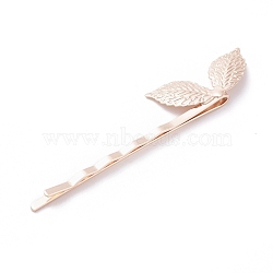 Iron Hair Bobby Pins, with Brass Findings, Leaf, Long-Lasting Plated, Light Gold, 64x4mm, Leaf: 27x12mm(IFIN-L035-07KCG)