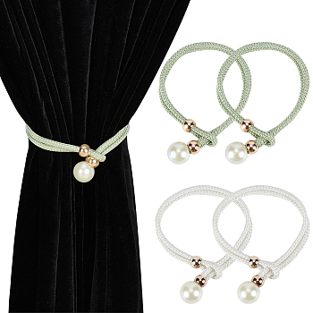 4Pcs 2 Colors Polyester Curtain Tiebacks, with White Round PP Plastic Pearl, for Home Wall Drapes Window Decoration, Mixed Color, 515mm, 2pcs/color