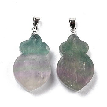 Natural Fluorite Pendants, with Platinum Brass Findings, Carrot, 29~30x17x6mm, Hole: 5mm