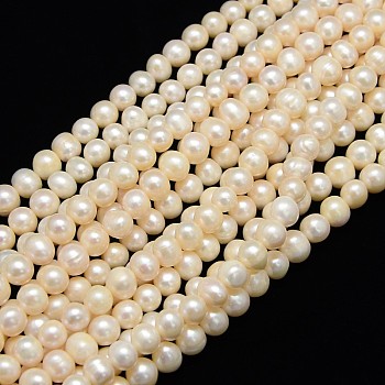 Natural Cultured Freshwater Pearl Beads Strands, Potato, Creamy White, 8~9mm, Hole: 0.8mm, about 40pcs/strand, 13.77 inch~14.17 inch
