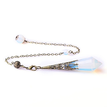 Opalite Dowsing Pendulum Big Pendants, Bullet Charm, Reiki Wicca Witchcraft Balancing Pointed Pendant Pendulum, Platinum, 70~80mm