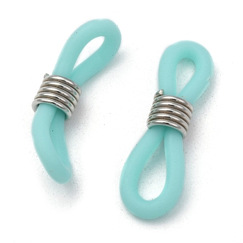 Eyeglass Holders, Glasses Rubber Loop Ends, with Brass Findings, Platinum, Pale Turquoise, 20x7mm