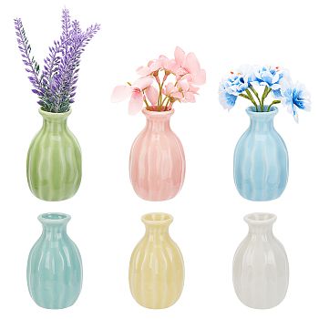 6Pcs 6 Colors Mini Ceramic Floral Vases for Home Decor, Small Flower Bud Vases for Centerpiece, Vase with Wavy Texture, Mixed Color, 45x77mm, Hole: 25mm, 1pc/color