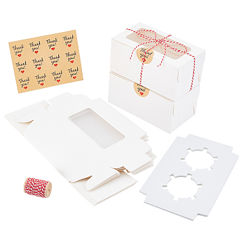 Nbeads Cake Packaing Sets, Including Kraft Paper Cake Box & Thank You Sealing Stickers & Cotton Cord, Rectangle, White, Box: 15.9x9x7.6cm