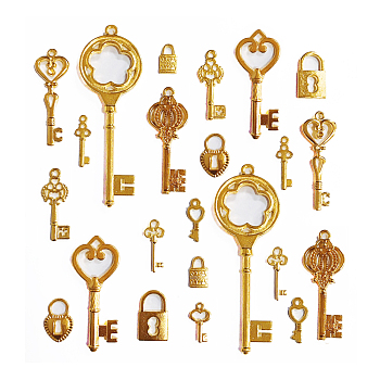 Alloy Pendants, Key & Lock Shape, Golden, 60pcs/set