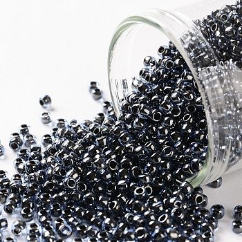 TOHO Round Seed Beads, Japanese Seed Beads, (362) Crystal Navy Blue Lined Luster, 11/0, 2.2mm, Hole: 0.8mm, about 5555pcs/50g