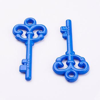 Colorful Acrylic Big Pendants, Love Key, Medium Blue, 62x29x4.5mm, Hole: 4mm, about 205pcs/500g