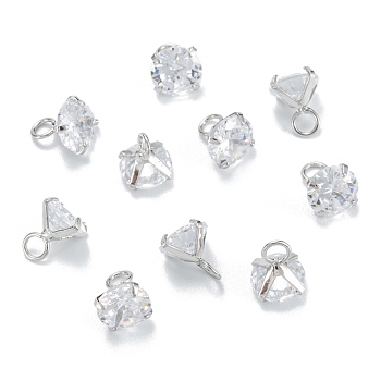 Brass Clear Cubic Zirconia Charms, Long-Lasting Plated, Diamond, Platinum, 7x6x6mm, Hole: 2mm