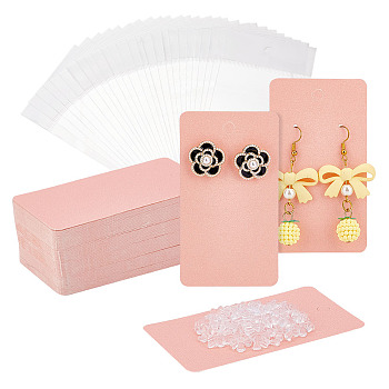 Elite 120Pcs Blank kraft Paper Earring Card Holder for Earring Display, with 240Pcs Plastic Ear Nuts and 120Pcs Cellophane Bags, Pink, 4~89x4~50x0.5mm, Hole: 1~6mm