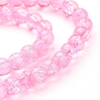 Spray Painted Crackle Glass Beads Strands, Round, Hot Pink, 6mm, Hole: 1.3~1.6mm, about 133pcs/strand, 31.4 inch