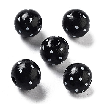 Wood European Beads, Large Hole Beads, Ladybug, Black, 15.5~16x14.5mm, Hole: 4mm
