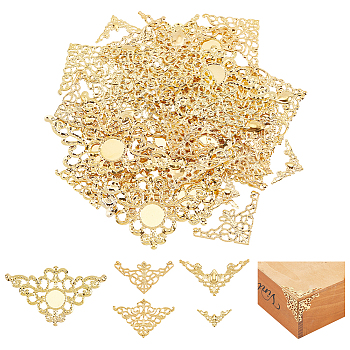 Elite DIY Making Findings Kits, Including Iron Triangle Filigree Joiners Link & Cabochons Setting, Golden, Links: 16~49x31~76x0.5~1mm, 80pcs; Cabochons Setting: 47x79x0.7mm, Tray: 14mm, 20pcs