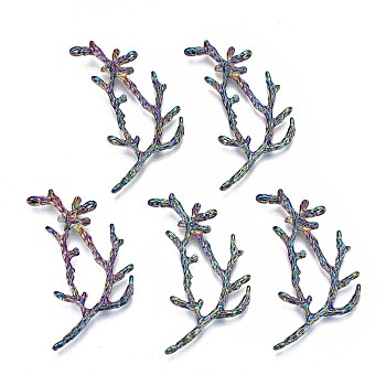 Alloy Chandelier Component Links, Cadmium Free & Lead Free, Branch, Rainbow Color, 50x25x4mm, Hole: 1.8mm