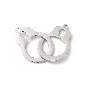 304 Stainless Steel Pendants, Pair of Handcuffs Charm, Stainless Steel Color, 32x14x2mm, Hole: 1.4mm