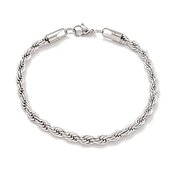 5MM 304 Stainless Steel Rope Chain Bracelets for Women, with Lobster Claw Clasps, Stainless Steel Color, 8-1/2 inch(21.5cm)
