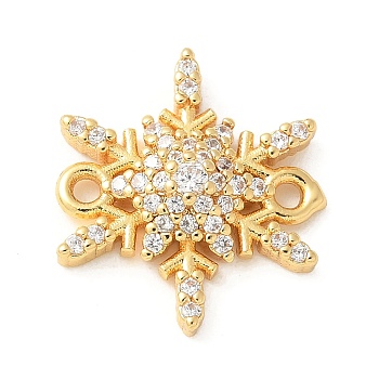 Brass Micro Pave Cubic Zirconia Connector Charms, Snowflake, Real 18K Gold Plated, 17x15x3.5mm, Hole: 1.4mm