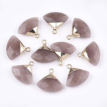 Electroplate Natural Strawberry Quartz Pendants, with Brass Findings, Faceted, Triangle, Golden, 17~18x19~20x6~7mm, Hole: 1.8mm