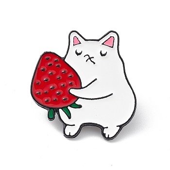 Cute Cat Enamel Pin, Electrophoresis Black Alloy Animal Brooch for Backpack Clothes, Strawberry Pattern, 27x26.5x1.5mm: 1mm