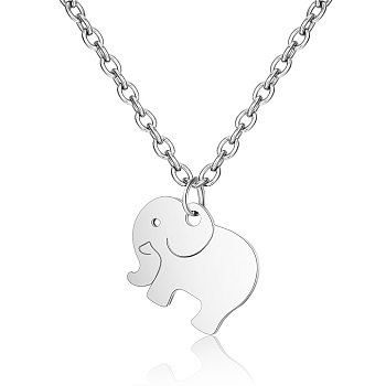 201 Stainless Steel Pendants Necklaces, Elephant, Stainless Steel Color, 16.3 inch(40cm)x1mm