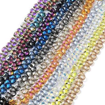 Electroplate Triangle Glass Beads Strands, Faceted, Mixed Color, 9x10x5mm, Hole: 1mm, about 100pcs/strand, 23.62''(60cm)