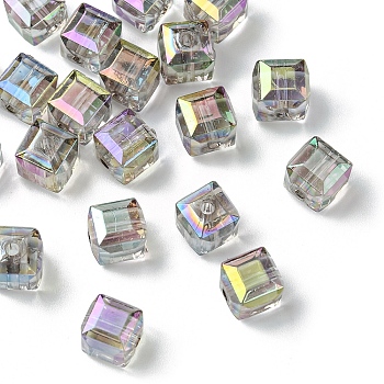 20Pcs Transparent Acrylic Beads, Cube, AB Color Plated, Faceted, Gray, 8x8x8mm, Hole: 1.7mm
