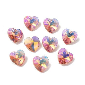 Electroplate Glass Charms, AB Color Plated, Faceted Heart, Violet, 14x14x7mm, Hole: 1.6mm