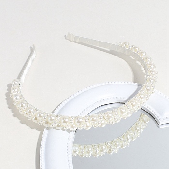 Solid Color Plastic Imitation Pearl Hair Band, Hair Accessories for Women Girl, White, 150x135mm