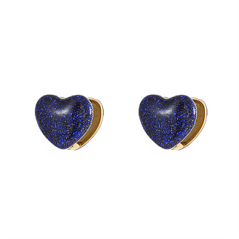 Heart Shape Golden 304 Stainless Steel Hoop Earrings, with Enamel, Dark Blue, 14.3x16.3mm