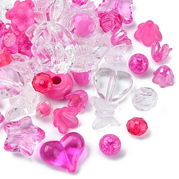 Opaque & Transparent Acrylic Beads, Mixed Shapes, Medium Violet Red, 7.5~33x7.5~43.5x4.5~16mm, Hole: 1.2~4mm, about 50g/bag