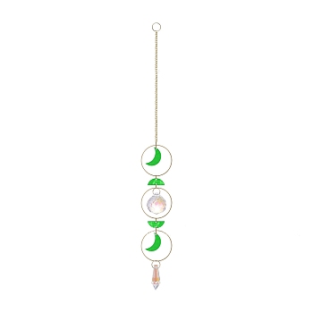 Shell Moon Hanging Ornaments, Glass Cone Tassel Suncatchers for Home Garden Outdoor Decorations, Lime Green, 353mm