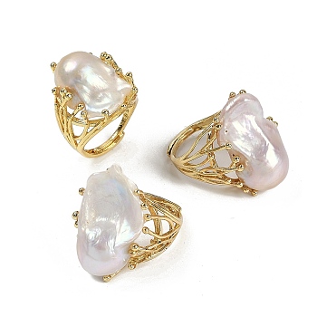 Nuggets Natural Pearl Finger Rings, Brass Adjustable Rings, Golden, 25.5~31.5mm, Inner Diameter: 18mm