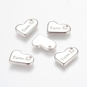 304 Stainless Steel Charms, Heart with Word Forever Love, For Valentine's Day, Stainless Steel Color, 10x14x2mm, Hole: 1mm