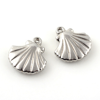 201 Stainless Steel Charms, Scallop, Stainless Steel Color, 14.5x13.5x3.5mm, Hole: 1.5~2mm