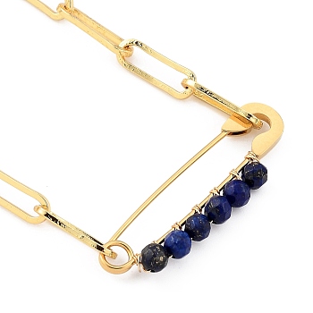 Natural Lapis Lazuli Pendant Necklaces, with 201 Stainless Steel Safety Pins and Brass Paperclip Chain, Golden, 16.85 inch(42.8cm) 