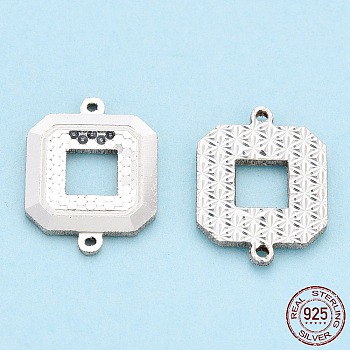 925 Sterling Silver Connector Charms, Square Links, Silver, 13.5x10x1.5mm, Hole: 0.7mm