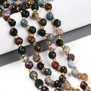 Natural Ocean Jasper Beads Strands, with Seed Beads, Faceted, Teardrop, 6~7x5~6.5mm, Hole: 0.9mm, about 49~57pcs/strand, 13.58~14.96''(34.5~38cm), Seed Beads: 3x2mm